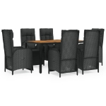 Set da Pranzo da Giardino 7 pz Nero con Cuscini in Polyrattan