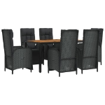 Set da Pranzo da Giardino 7 pz Nero con Cuscini in Polyrattan