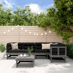 Set Divani da Giardino 6pz con Cuscini in Legno Massello Grigio