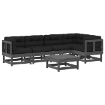 Set Divani da Giardino 6pz con Cuscini in Legno Massello Grigio