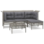 Set Divani da Giardino 5 pz con Cuscini in Polyrattan Grigio