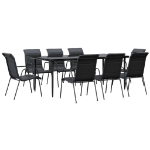 Set da Pranzo da Giardino 9 pz Nero in Acciaio e Textilene