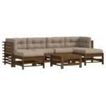 Set Divani da Giardino 7 pz con Cuscini in Legno Massello ambra