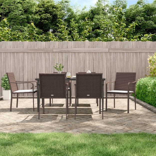 Set Pranzo da Giardino 7 pz con Cuscini in Polyrattan e Acciaio