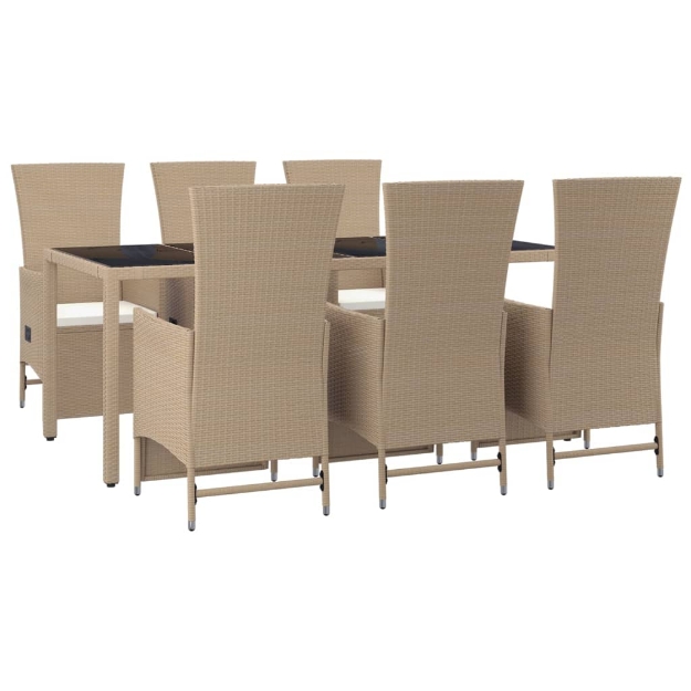 Set da Pranzo da Giardino 7 pz con Cuscini Beige in Polyrattan
