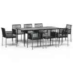 Set Pranzo Giardino 9 pz con Cuscini Polyrattan e Acciaio Nero
