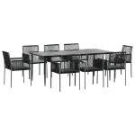 Set Pranzo Giardino 9 pz con Cuscini Polyrattan e Acciaio Nero