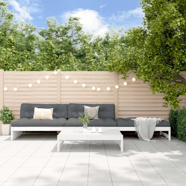 Set Divani da Giardino 4pz con Cuscini in Legno Massello Bianco