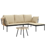 Set Salotto da Giardino 3 pz con Cuscini Beige in Polyrattan