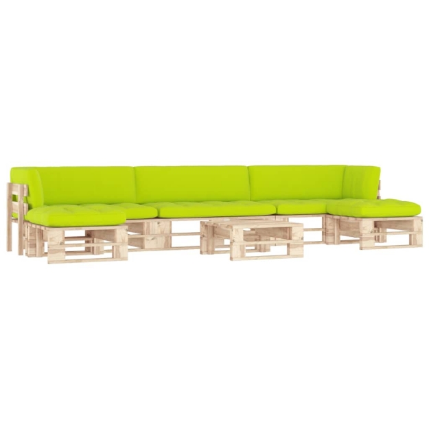 Set Divani in Pallet con Cuscini 6 pz in Pino Impregnato