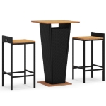 Set Bar Giardino 3 pz Nero Polyrattan e Legno Massello Acacia