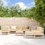 Set Divani da Giardino 10 pz con Cuscini in Legno Massello