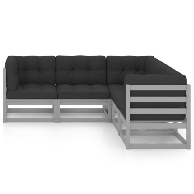 Set Divani da Giardino 5 pz con Cuscini Legno Massello di Pino