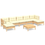 Set Salotto da Giardino 8 pz con Cuscini Crema in Legno di Pino