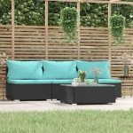 Set Divani da Giardino 4 pz con Cuscini in Polyrattan Nero