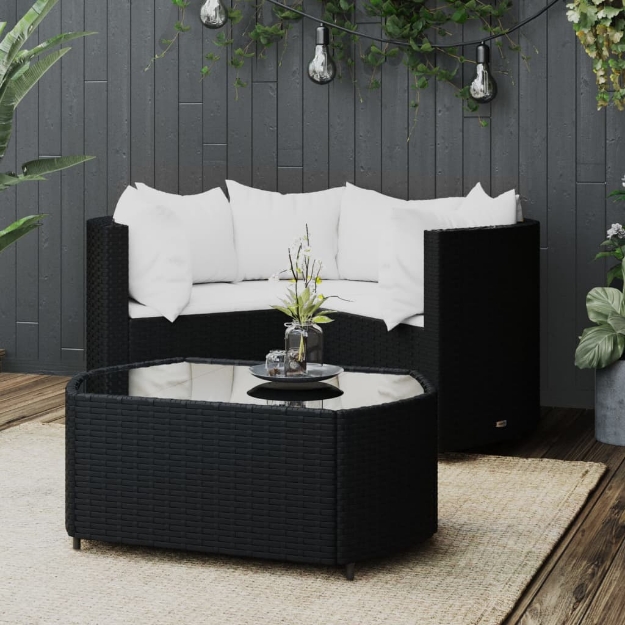 Set Divani da Giardino 4 pz con Cuscini Nero in Polyrattan