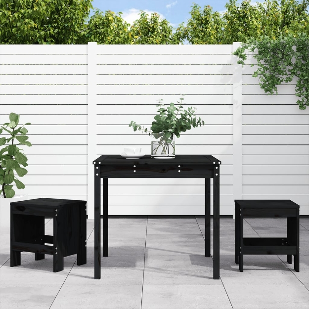 Set da Bistrot da Giardino 3 pz Nero in Legno Massello di Pino