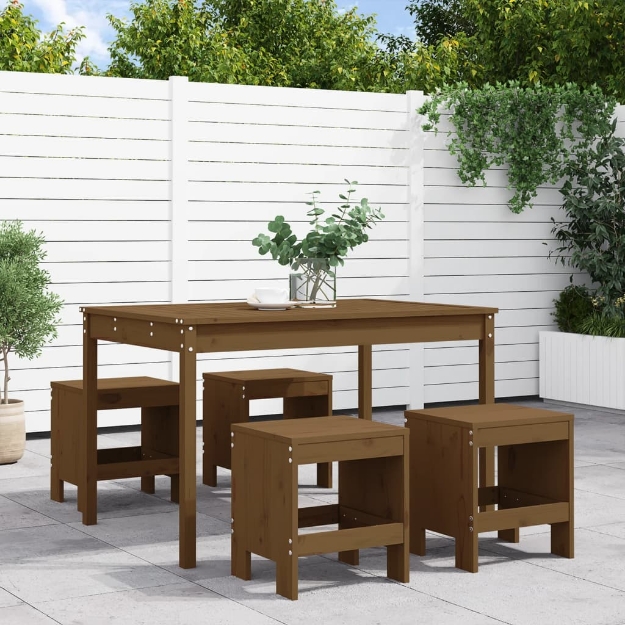 Set da Pranzo da Giardino 5 pz ambra in Legno Massello di Pino