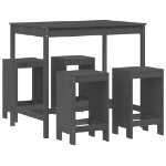 Set Bar da Giardino 5 pz Grigio in Legno Massello di Pino