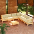 Set Divani da Giardino 8 pz con Cuscini Crema in Massello di Pino