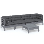 Set Divani da Giardino 5 pz con Cuscini Legno Massello di Pino