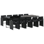Set da Pranzo da Giardino 11 pz con Cuscini in Polyrattan Nero