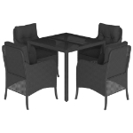 Set da Pranzo da Giardino 5 pz Nero con Cuscini in Polyrattan