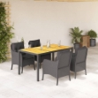 Set da Pranzo da Giardino 5 pz Nero con Cuscini in Polyrattan