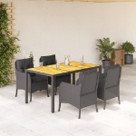 Set da Pranzo da Giardino 5 pz Nero con Cuscini in Polyrattan