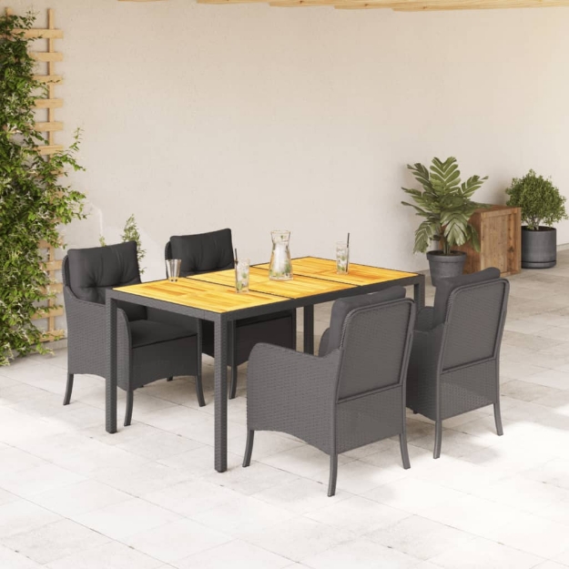 Set da Pranzo da Giardino 5 pz Nero con Cuscini in Polyrattan