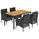 Set da Pranzo da Giardino 5 pz Nero con Cuscini in Polyrattan