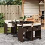 Set da Pranzo da Giardino 5pz con Cuscini in Polyrattan Marrone