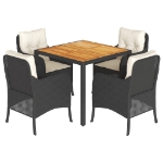 Set da Pranzo da Giardino 5 pz Nero con Cuscini in Polyrattan