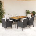 Set da Pranzo da Giardino 7 pz Nero con Cuscini in Polyrattan