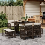 Set da Pranzo da Giardino 9pz con Cuscini Marrone in Polyrattan