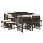 Set da Pranzo da Giardino 9pz con Cuscini Marrone in Polyrattan