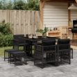 Set da Pranzo da Giardino 9 pz con Cuscini Nero in Polyrattan