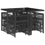 Set da Pranzo da Giardino 9 pz con Cuscini Nero in Polyrattan