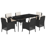 Set da Pranzo da Giardino 7 pz Nero con Cuscini in Polyrattan