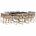 Set Pranzo da Giardino 11 pz con Cuscini Beige Misto Polyrattan