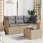 Set Divano da Giardino 4 pz con Cuscini Beige in Polyrattan