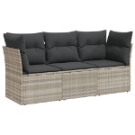 Set Divano da Giardino 3pz con Cuscini Grigio Chiaro Polyrattan