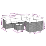 Set Divano da Giardino 9pz con Cuscini Grigio Chiaro Polyrattan