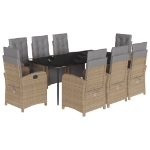 Set da Pranzo da Giardino 9 pz con Cuscini Beige in Polyrattan