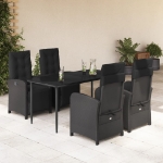 Set da Pranzo da Giardino 5 pz Nero con Cuscini in Polyrattan