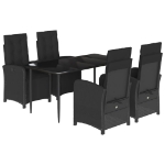 Set da Pranzo da Giardino 5 pz Nero con Cuscini in Polyrattan