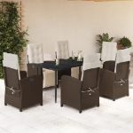Set da Pranzo da Giardino 7pz con Cuscini in Polyrattan Marrone