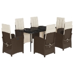 Set da Pranzo da Giardino 7pz con Cuscini in Polyrattan Marrone