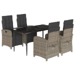 Set da Pranzo da Giardino 5 pz con Cuscini in Polyrattan Grigio