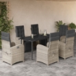 Set da Pranzo da Giardino 7 pz Cuscini Polyrattan Grigio Chiaro